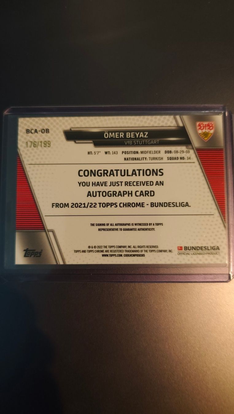 Topps Sammelbilder & Trading cards: Topps Chrome 21/22 Ömer Beyaz /199 mit Autogramm – Gebraucht aus St. Gallen von RudyundFloydCards 1
