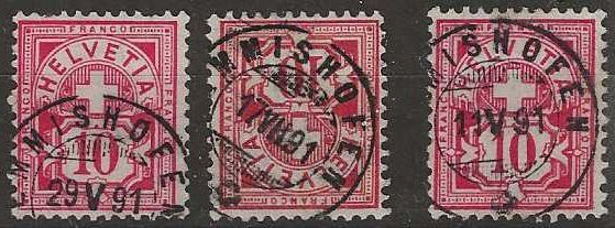Alle Briefmarken: 3 Marken 61A, Vollstempel Emmishofen – Gebraucht aus Basel von Bingis