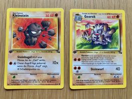 Pokemon Karten Kleinstein und Georok 1. Edition Fossil 1999