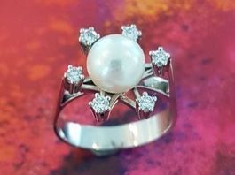 Brillant - Perlen Ring aus 750 Weissgold
