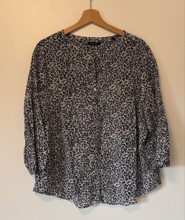 Marc O'Polo Bluse Gr. 44 L Damen weiss blau floral Viskose 