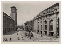 St. Gallen, Bahnhofsgebäude, Tram, Post, gelaufen 1935