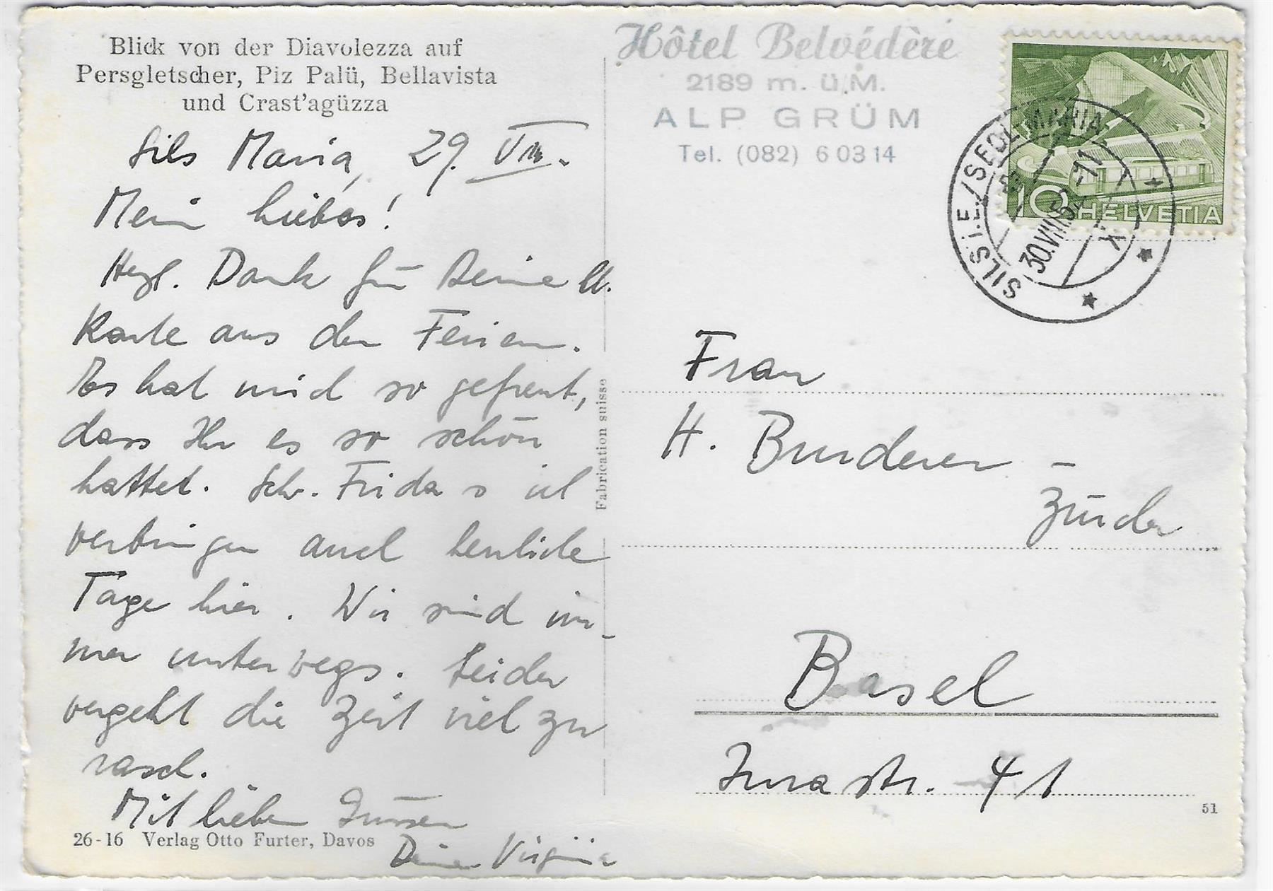Cartoline postali: Blick von der Diavolezza auf Piz Palü, – Usato da Ettingen venduto da Kartenplanet 1