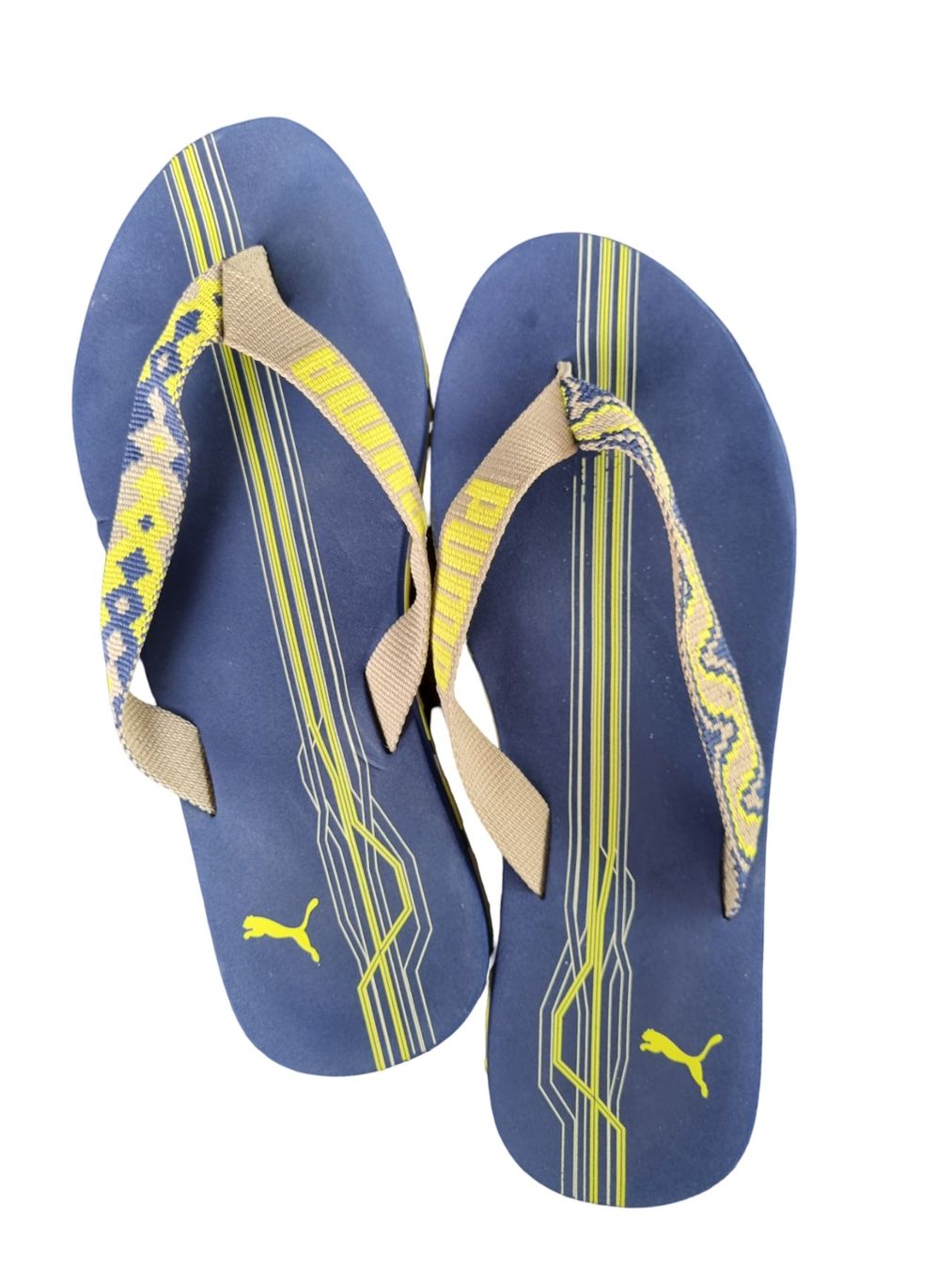Puma Herrenschuhe: PUMA Flip-Flops marineblau/gelb – Gebraucht aus Wangen b. Olten von Restwert_Wangen