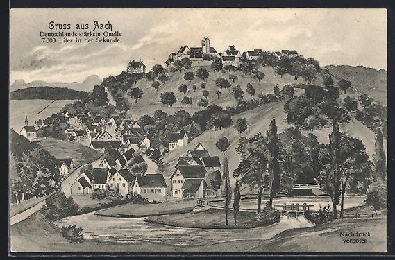 Cartoline postali: sign. Hans Pernat: Aach / Hegau, Ortsans – Usato da Berlin venduto da bartko-reher