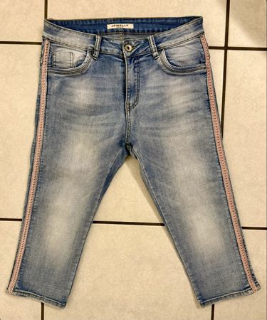Capri Jeans leicht hellblau mit rosa Seitenstreifen, Gr. 38
