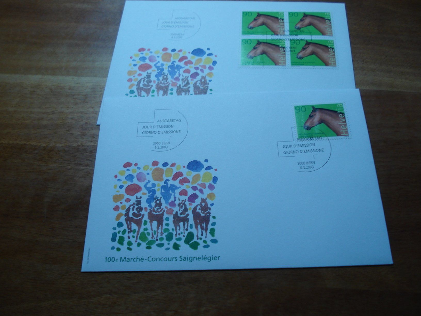 Tous les timbres: Marche Concours Saignelegier, 2003, FDC Einzel + 4erblock – D'occasion à Niederwil AG par morostahu 1