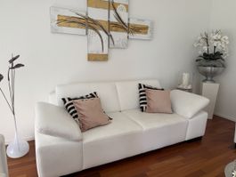 Ledercouch Weiss 3-Sitzer mit Sessel guter Zustand