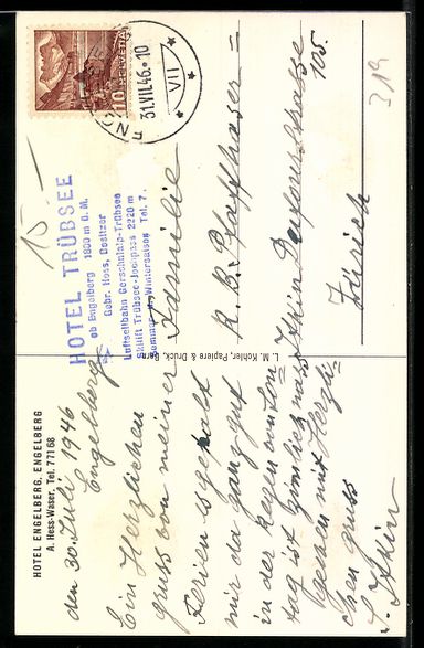 Cartoline postali: AK Engelberg, Hotel Engelberg, 1946 – Usato da Berlin venduto da bartko-reher 1