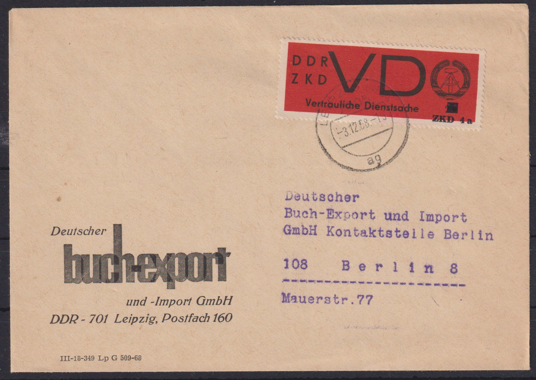 Alle Briefmarken: Brief DDR 1968: Vertrauliche Dienstsache – Gebraucht aus Eschlikon TG von PhilCon