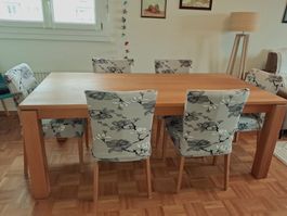 Table à manger en bois massif avec 6 chaises fleuries 👍