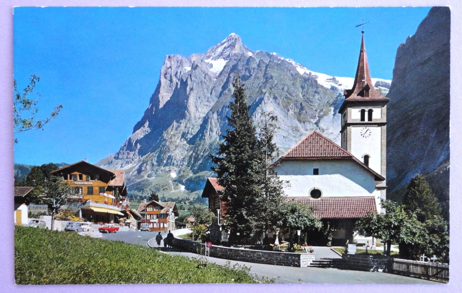 Cartoline postali: Grindelwald mit Kirche und Wetterhorn – Usato da Fétigny venduto da Billy2miny