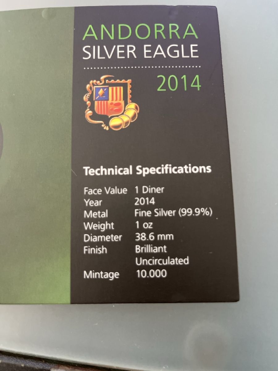 Alle Münzen: Andorra Silver Eagle 2014 1 Diner 1 oz Silber – Neu und originalverpackt aus Obergösgen von Prokofiev 4