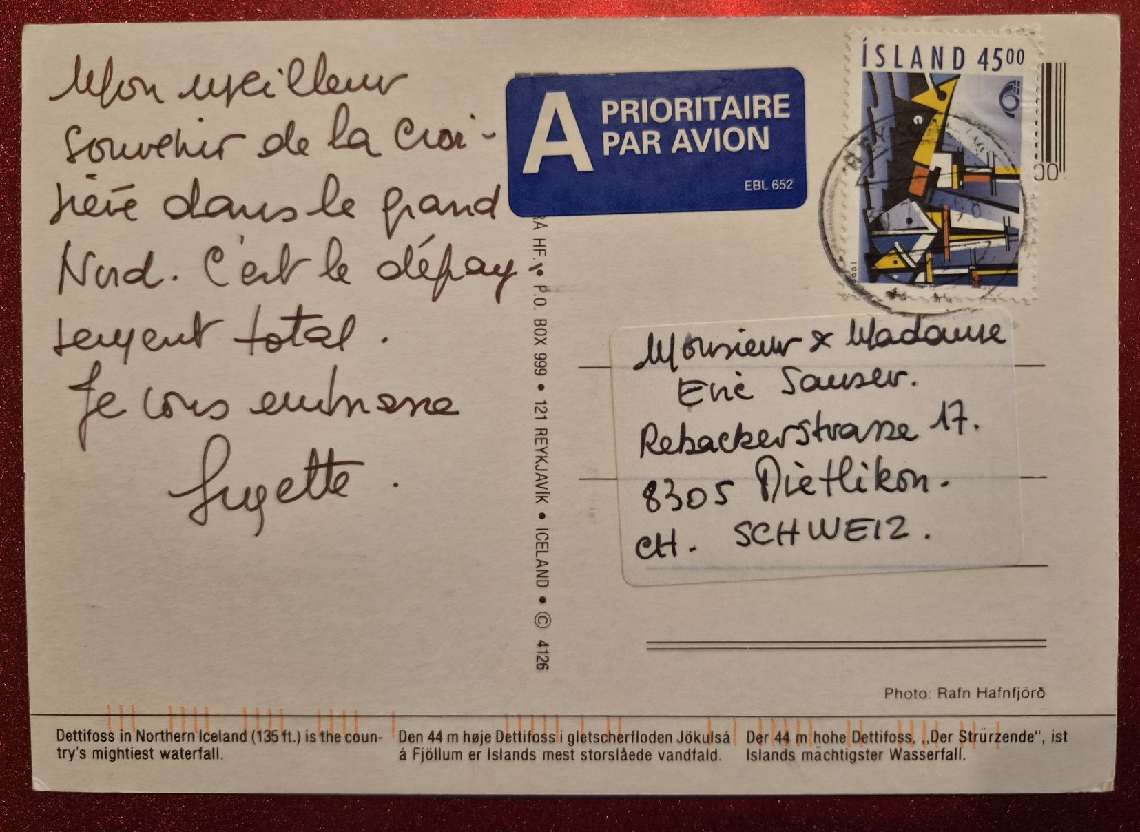 Cartoline postali: Dettifoss Island Wasserfall  1998 – Usato da Melchnau venduto da Arthurius 1