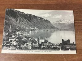 Alte Ansichtskarte Montreux mit Bergen und See