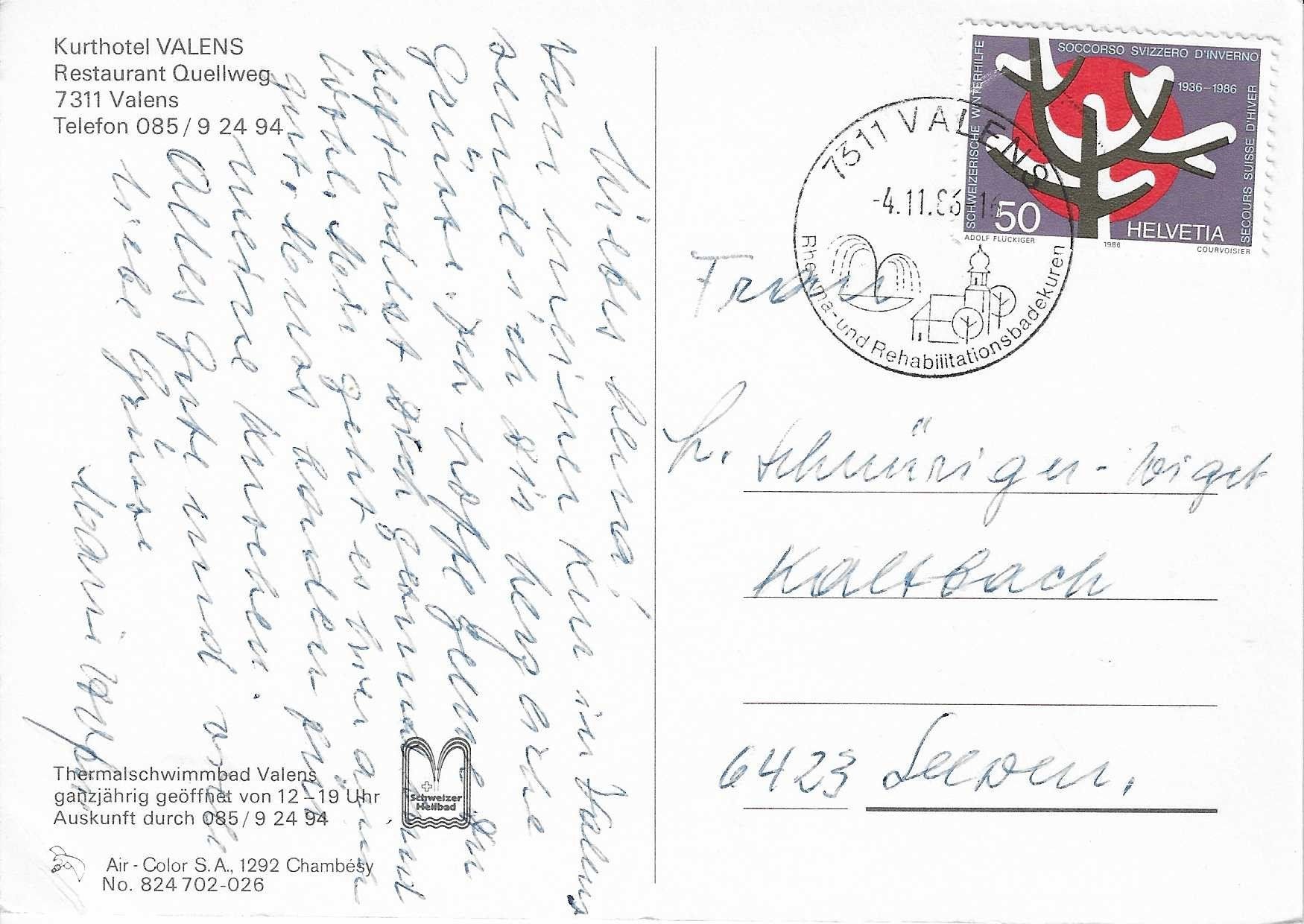 Cartoline postali: Valens SG – Usato da Rothrist venduto da Stranglehold 1