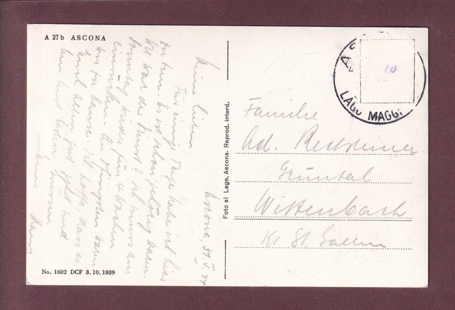 Cartes postales: ASCONA - 1944 – D'occasion à Pully par nicecards 1