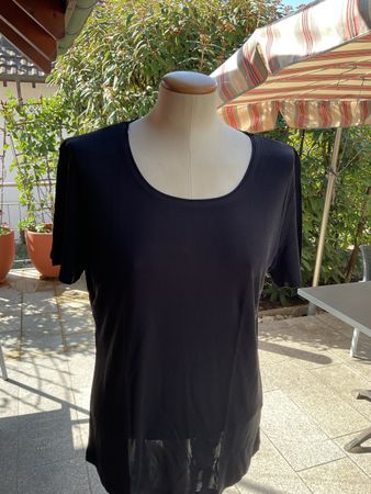 Damen Rundhals Seiden Tshirt 100% KA Schwarz ,Alkena  L