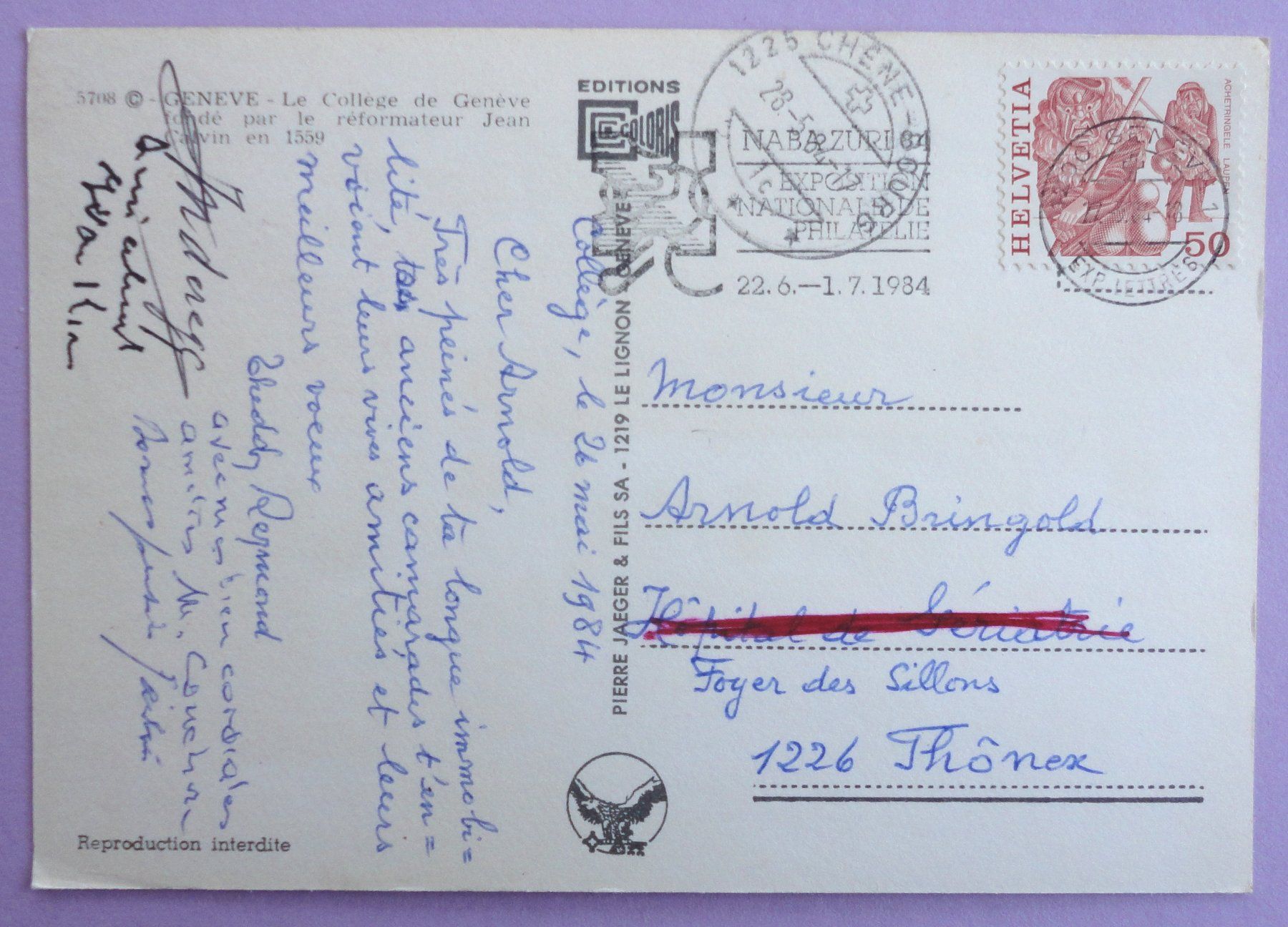 Cartoline postali: Genève - Le Collège de Genève – Usato da Fétigny venduto da Billy2miny 1
