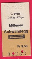 KARTON BILLETT, MÜLENEN - SCHWANDEGG, RETOUR, 15.9.1992
