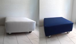1 Hocker mit Rollen (Ikea), mit 2 Bezügen (blau, hellgrau)