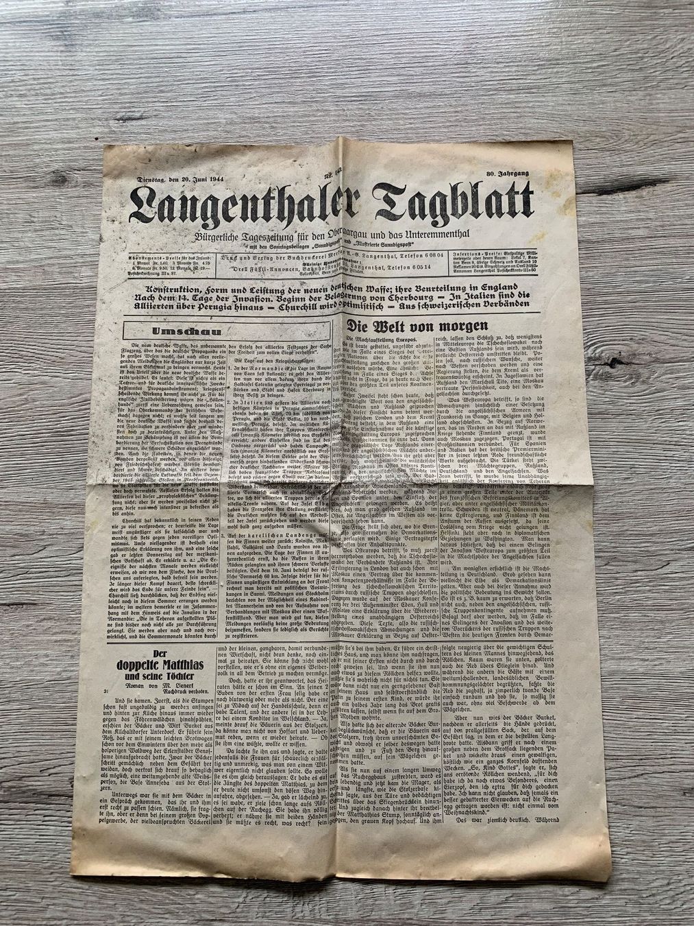 Zeitschriften & Magazine: Langenthaler Tagblatt von 1944 – Gebraucht aus Langenthal von Brunnbach
