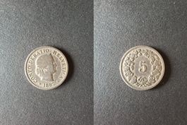 Schweiz 5 Rappen 1887 stark gebraucht - seltener Jahrgang!