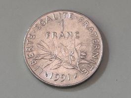 1 Franco francese (1 Franc) coniata nel 1991