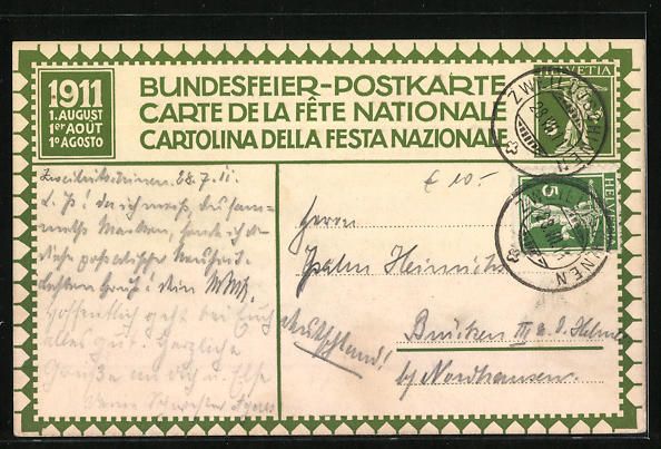 Cartoline postali: Schweizer Bundesfeier 1911, Szene aus ei – Usato da Berlin venduto da bartko-reher 1