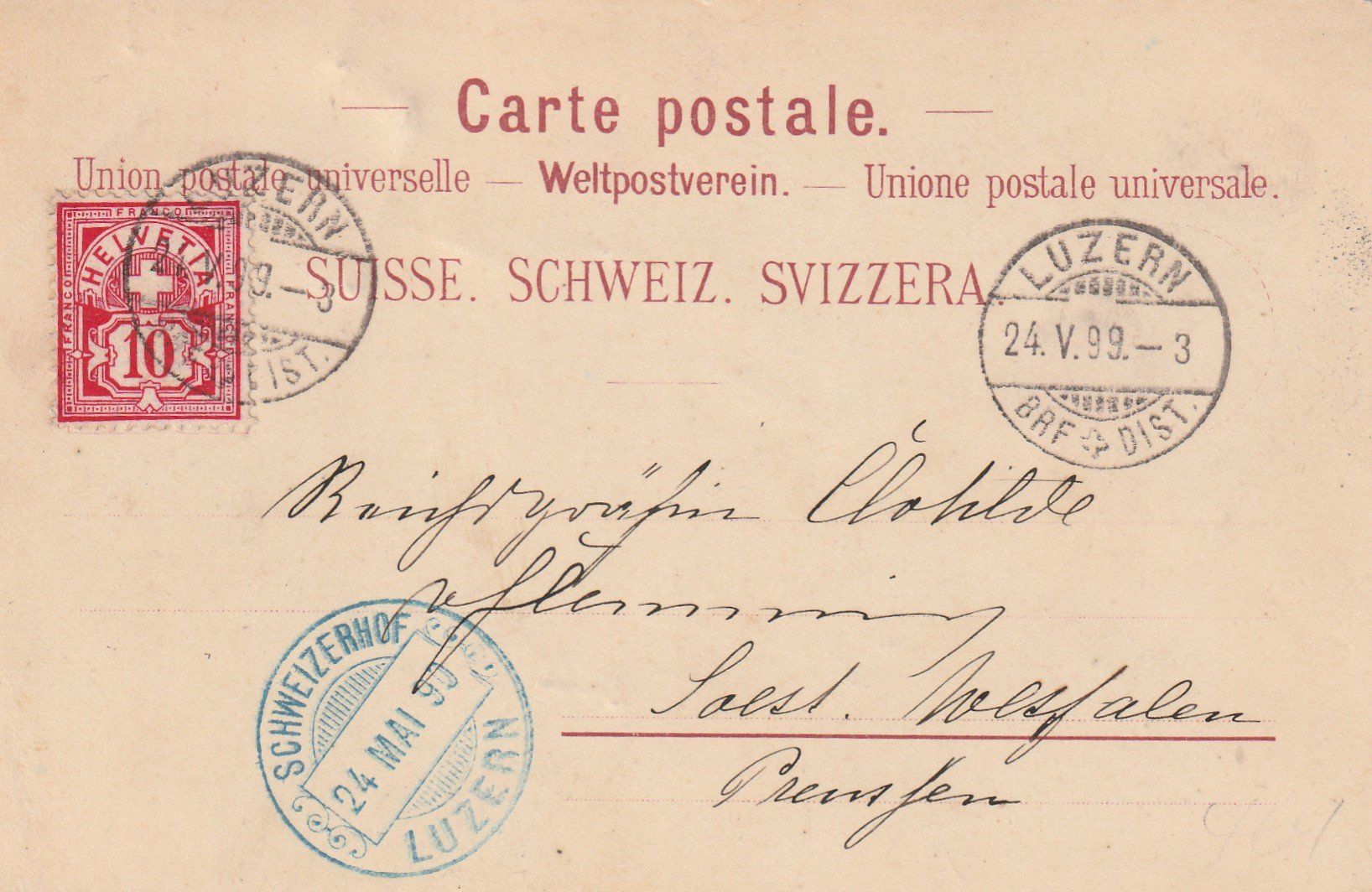Cartoline postali: Luzern Hotel Schweizerhof – Usato da Rorschacherberg venduto da fratovi2 1