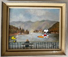 KeC: Snoopy “Auf dem See” mit Rahmen, signiert, Ölbild