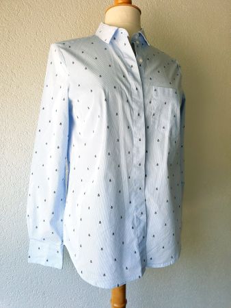 BLUSE HEMD S 36 HELLBLAU WEISS KÄFER Motiv top zu JEANS