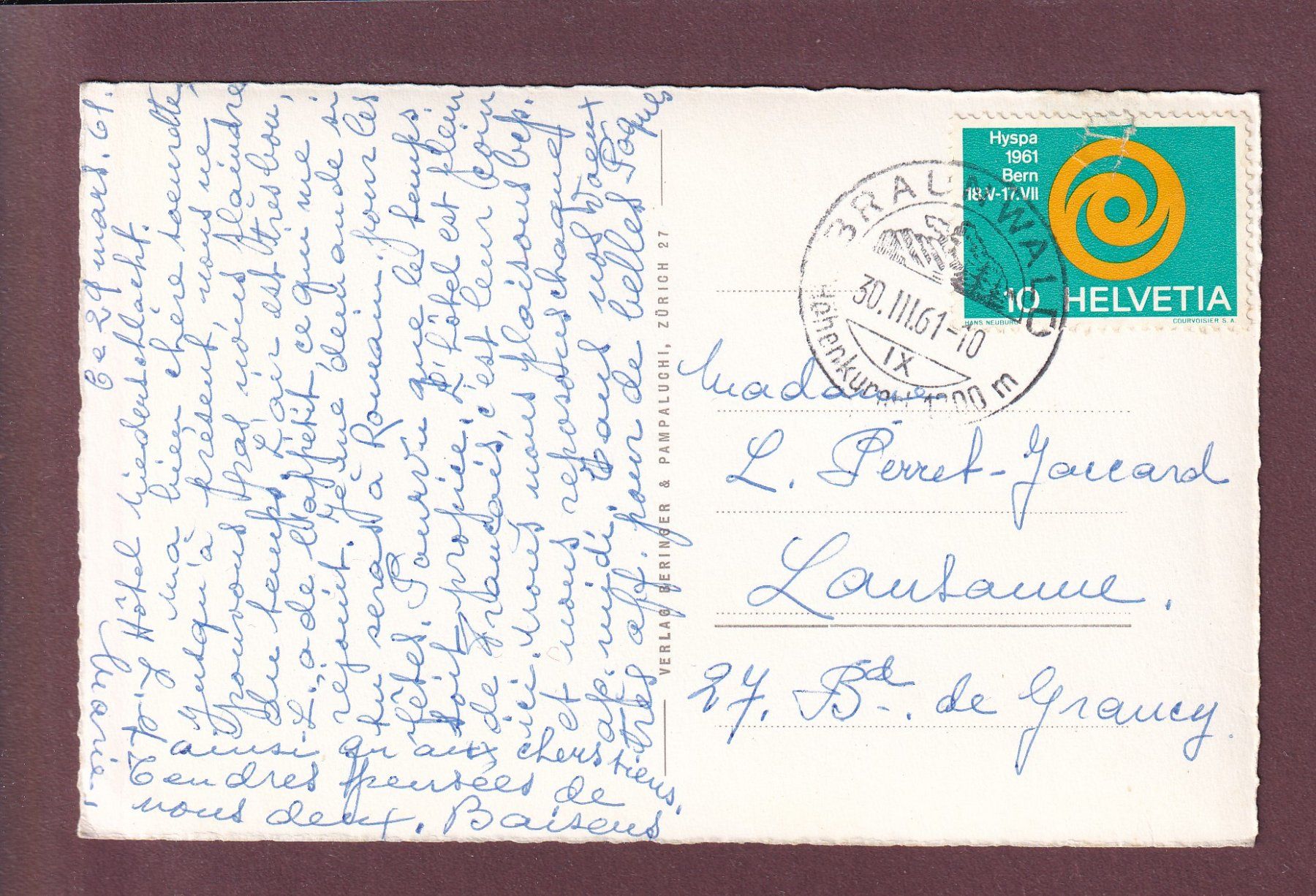 Ansichtskarten: BRAUNWALD - Tödi - 1961 – Gebraucht aus Pully von nicecards 1