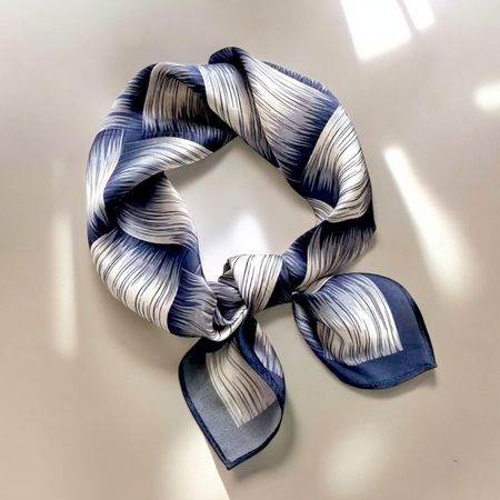 New 53cm 100% Silk Scarf Navy Blue Cream Weave Pattern