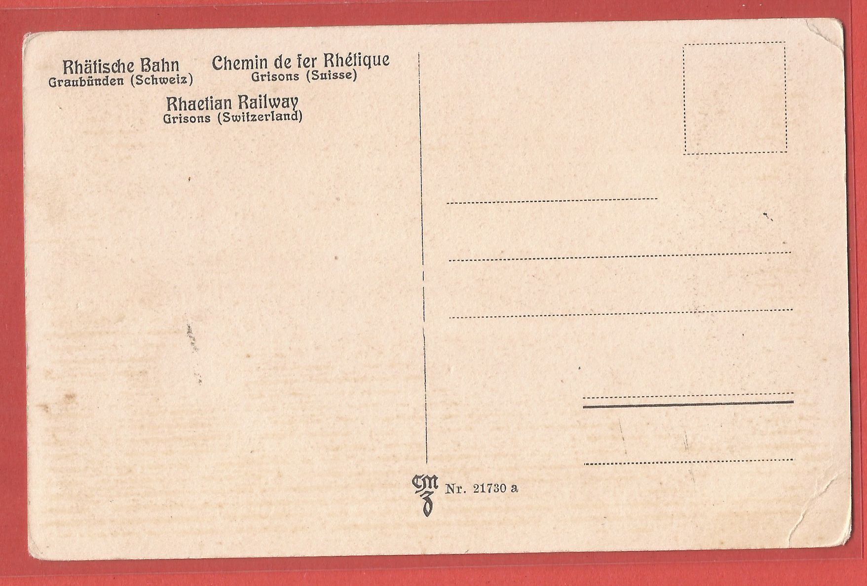 Ansichtskarten: RhB Albulabahn bei Thusis - ca. 1925 – Gebraucht aus Fislisbach von Porano 1