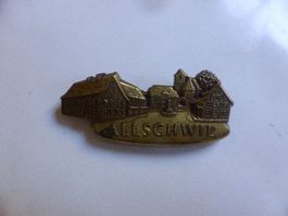 Allschwil,antikes Abzeichen,Dorf,Fachwerkhäuser,Anstecknadel