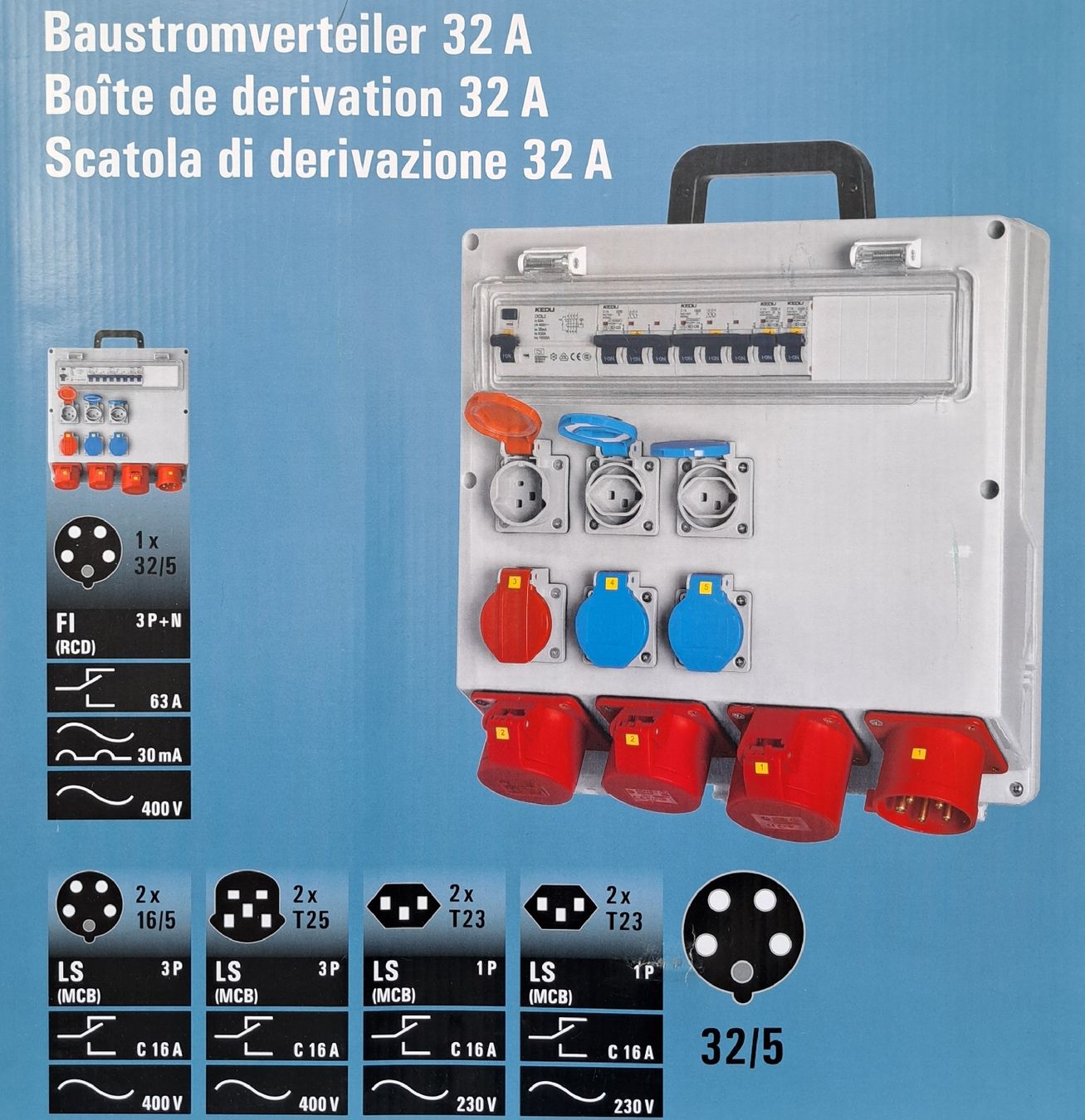 Elettrotecnica: Stromverteiler / Baustromverteiler - 32A Steffen – Nuovo e nell'imballaggio originale da Reinach BL venduto da HeTra20 2