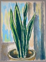 Grüne Blumen im Topf – Aquarell-Stilleben, Cosmo Carabellese