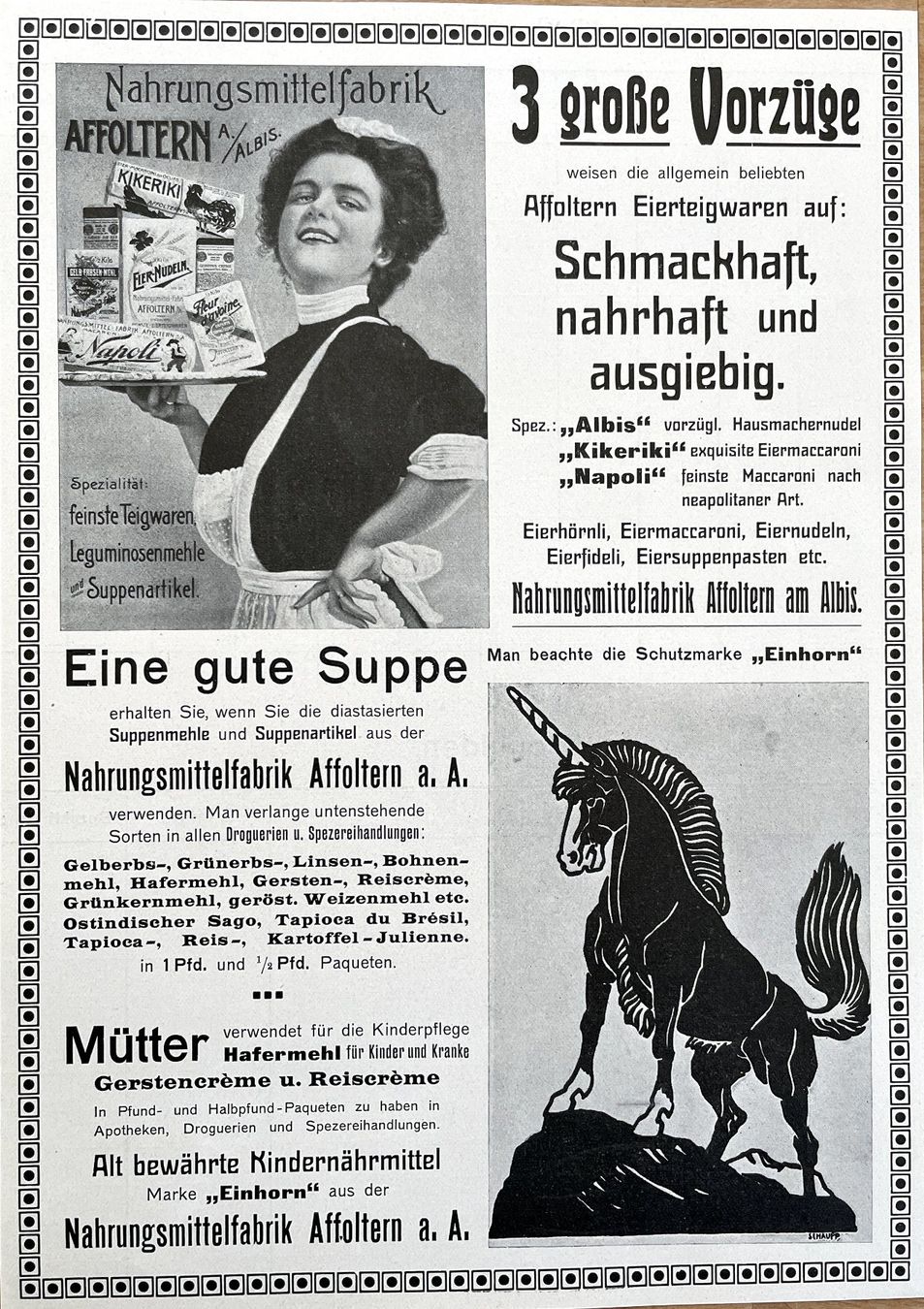 Foto & Immagini: Nahrungsmittelfabrik Affoltern a.A. - Alte Werbung 1912 – Usato da Savagnier venduto da Ne2065