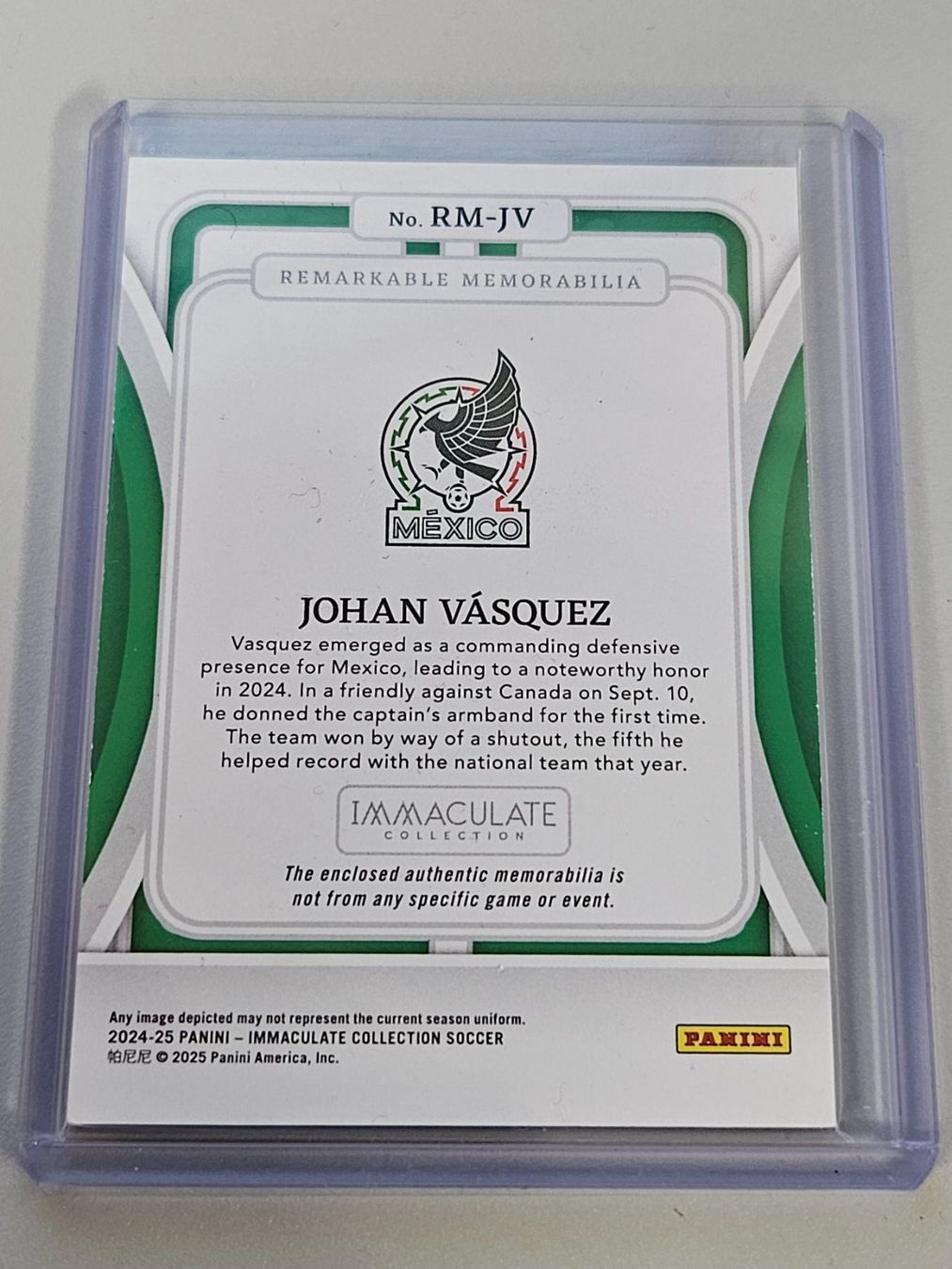 Panini Carte collezionabili: 2024 Immaculate Remarkable Memorabilia/65 J.VASQUEZ Mexico – Usato da Arth venduto da Web_air1 1