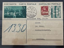 Postkarte SGK PK 183.071 (Bellinzona) mit Tell-Frankatur