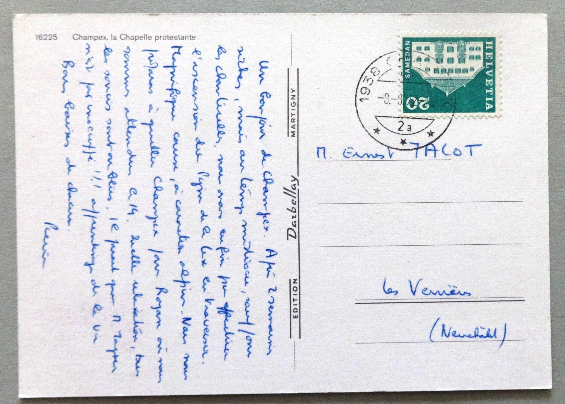 Cartoline postali: Champex, la Chapelle protestante – Usato da Fétigny venduto da Billy2miny 1