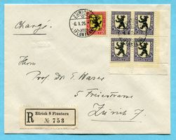 Orts - Brief Zürich 1925 mit Pro Juventutefrankatur