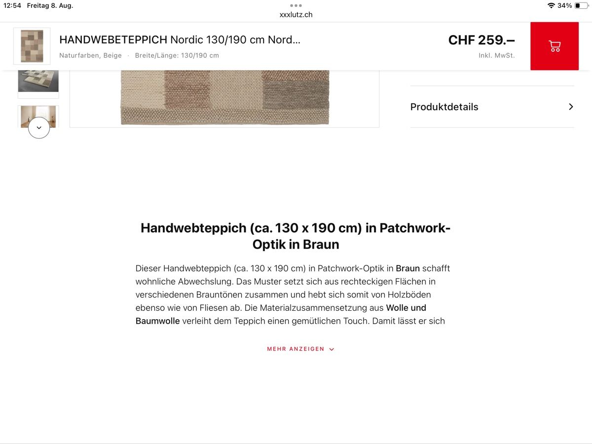 Teppiche: Handwebteppich Nordic 130x190cm, Wolle/Baumwolle, Beige – Neu (gemäss Beschreibung) aus Oberhasli von lufl01 4