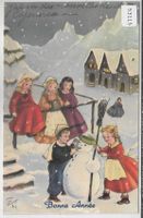 Bonne Annee - Kinder beim Schneemann bauen