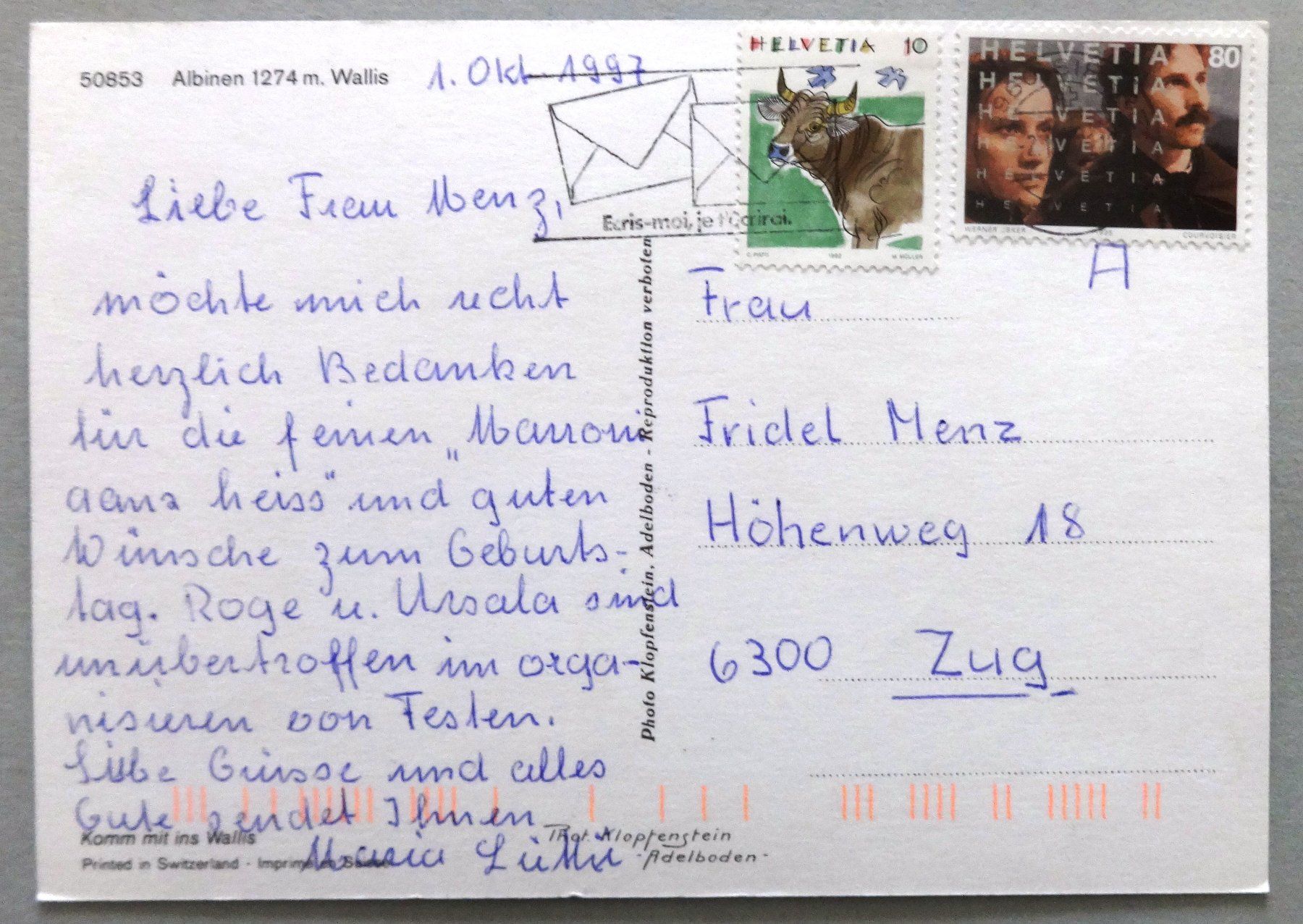Cartoline postali: Albinen 1274 m – Usato da Fétigny venduto da Billy2miny 1