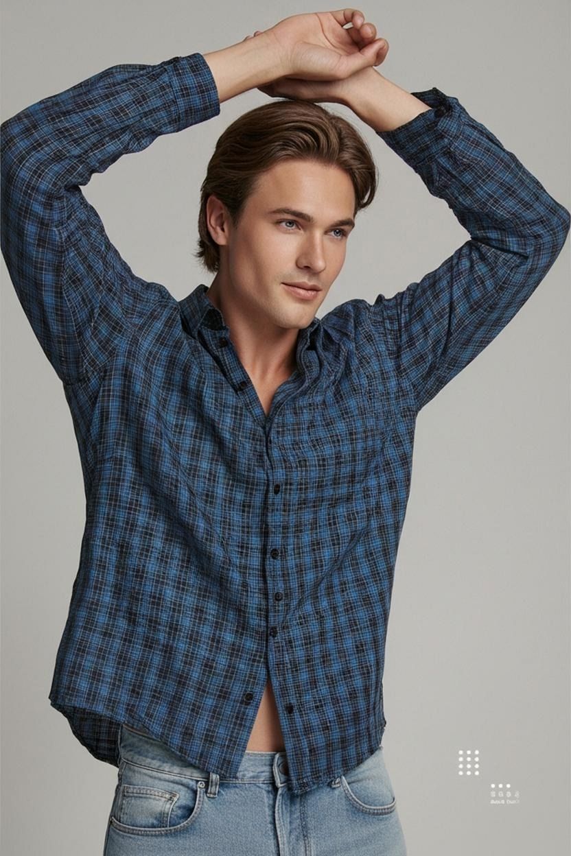 Hugo Boss Hemden: BOSS HUGO BOSS Blau Kariertes Button-Down Hemd – Gebraucht aus Zug von vinokilo
