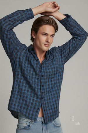 BOSS HUGO BOSS Blau Kariertes Button-Down Hemd