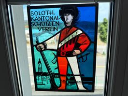 Buntglasbild Solothurn Kantonaler Schützenverein alt 29x21.5
