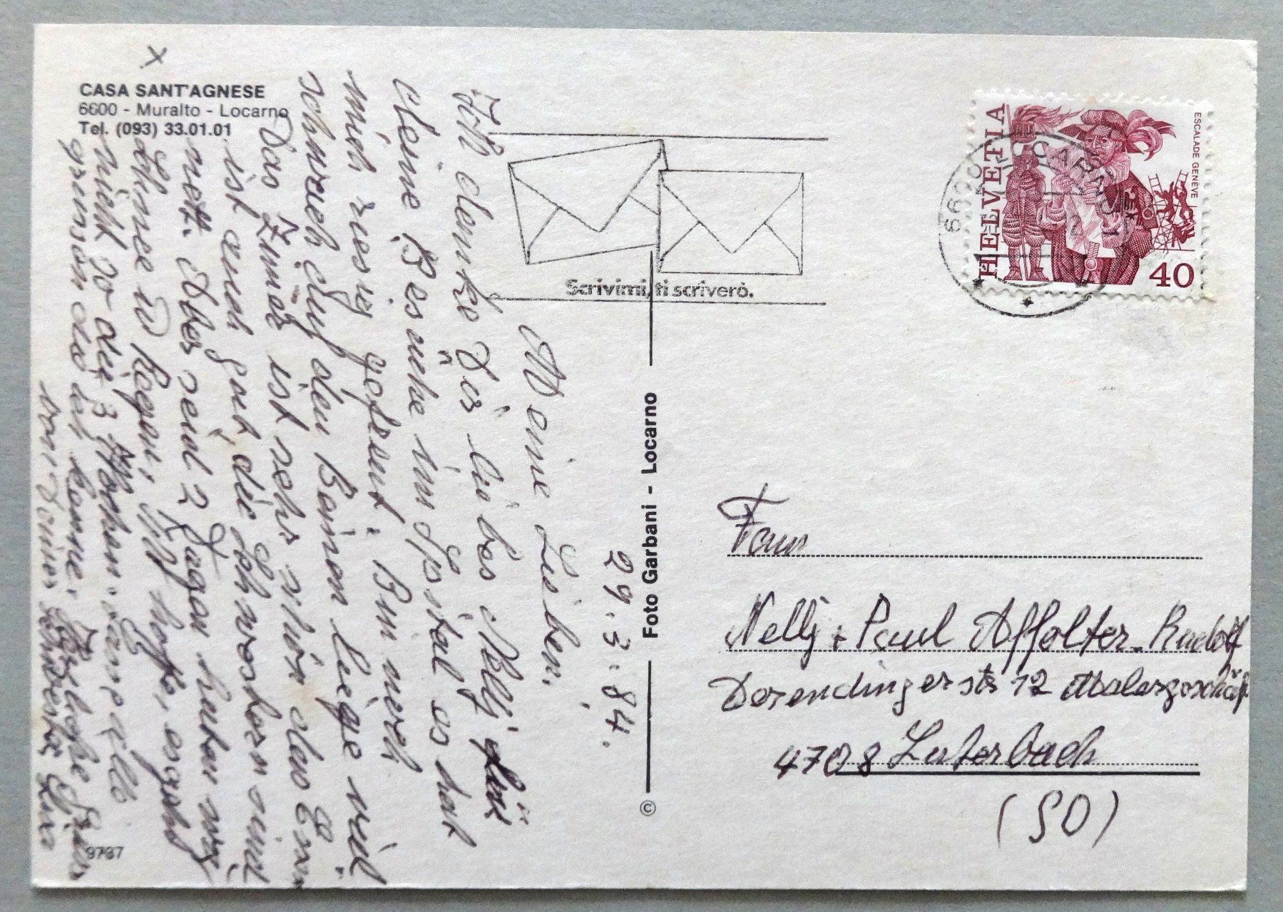 Cartoline postali: Casa Sant'Agnese, Muralto-Locarno – Difettoso da Fétigny venduto da Billy2miny 1